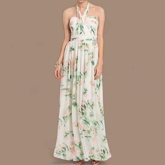 CAMILLE LE VIE Floral Chiffon Print Tie Neck Halter Maxi Dress Gown - Picture 1 of 12
